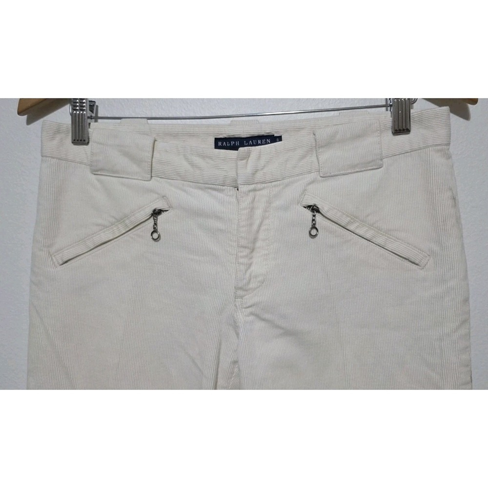 Polo Ralph Lauren Ivory White Corduroy Pants Sz 6 Straight Cuff Leg Low Rise EUC - Picture 2 of 7